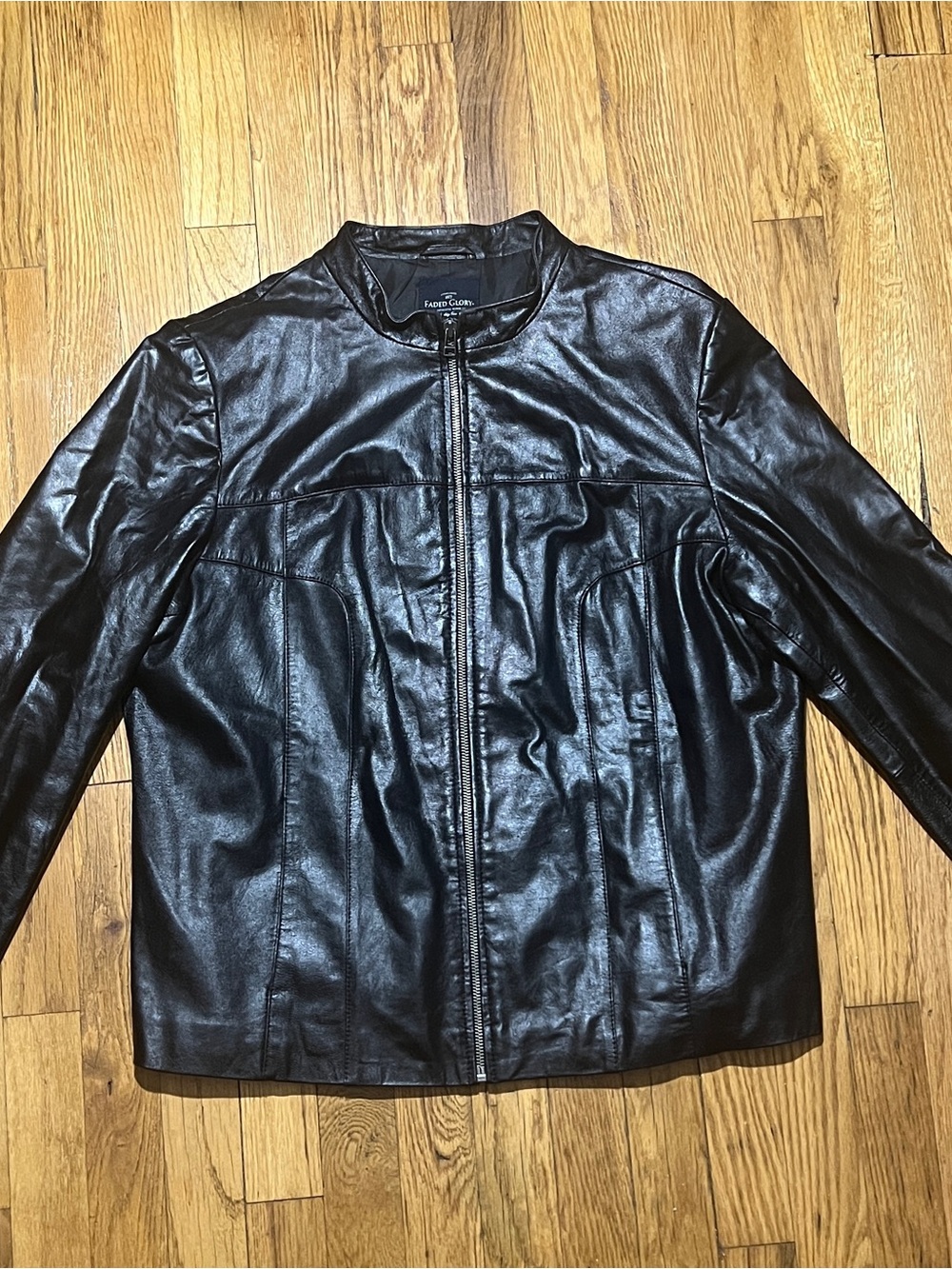 Faded Glory Women’s XL Black Leather Jacket Moto Biker Racer Minimalist Grunge